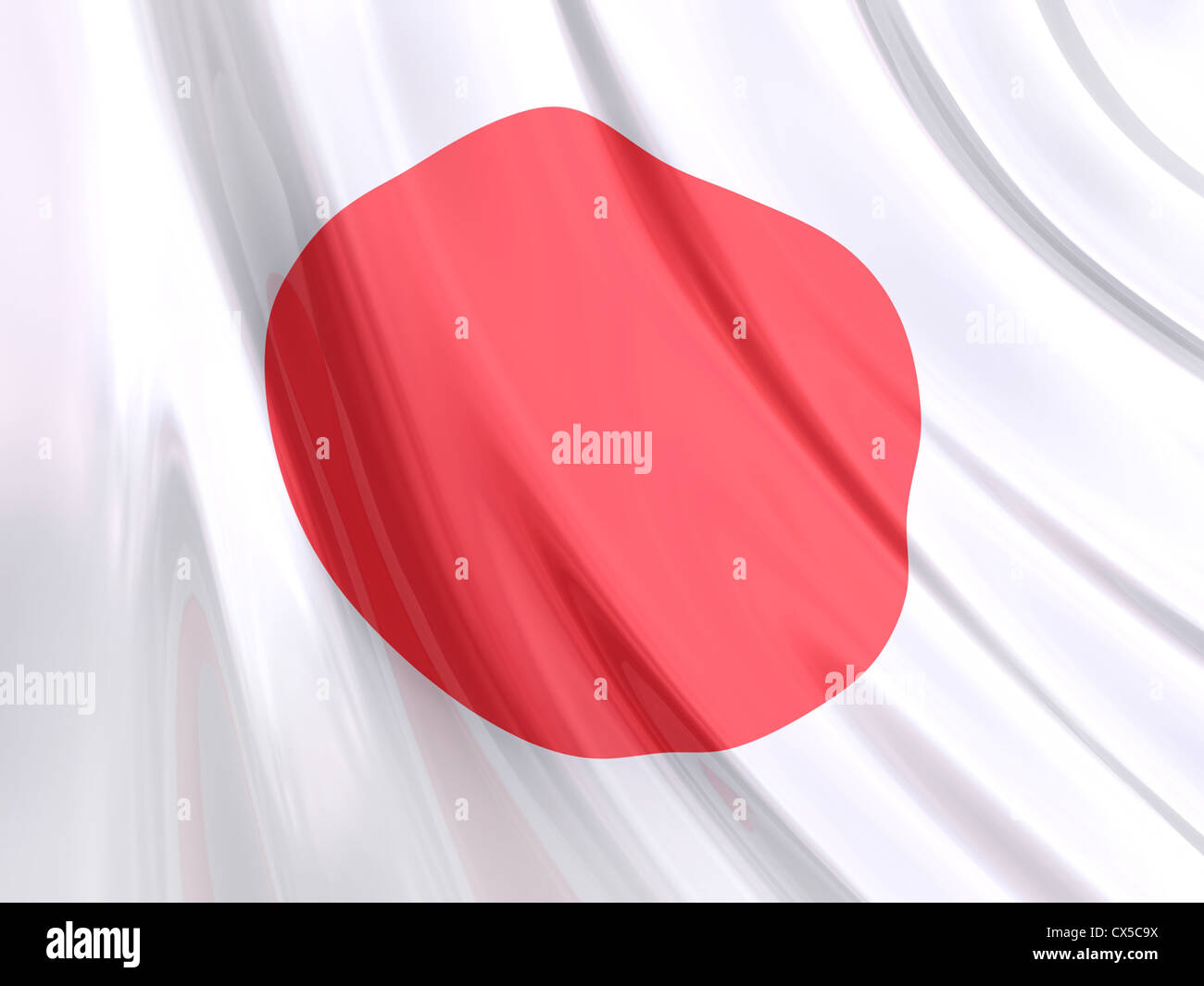 Glänzende Flagge von Japan. Stockfoto
