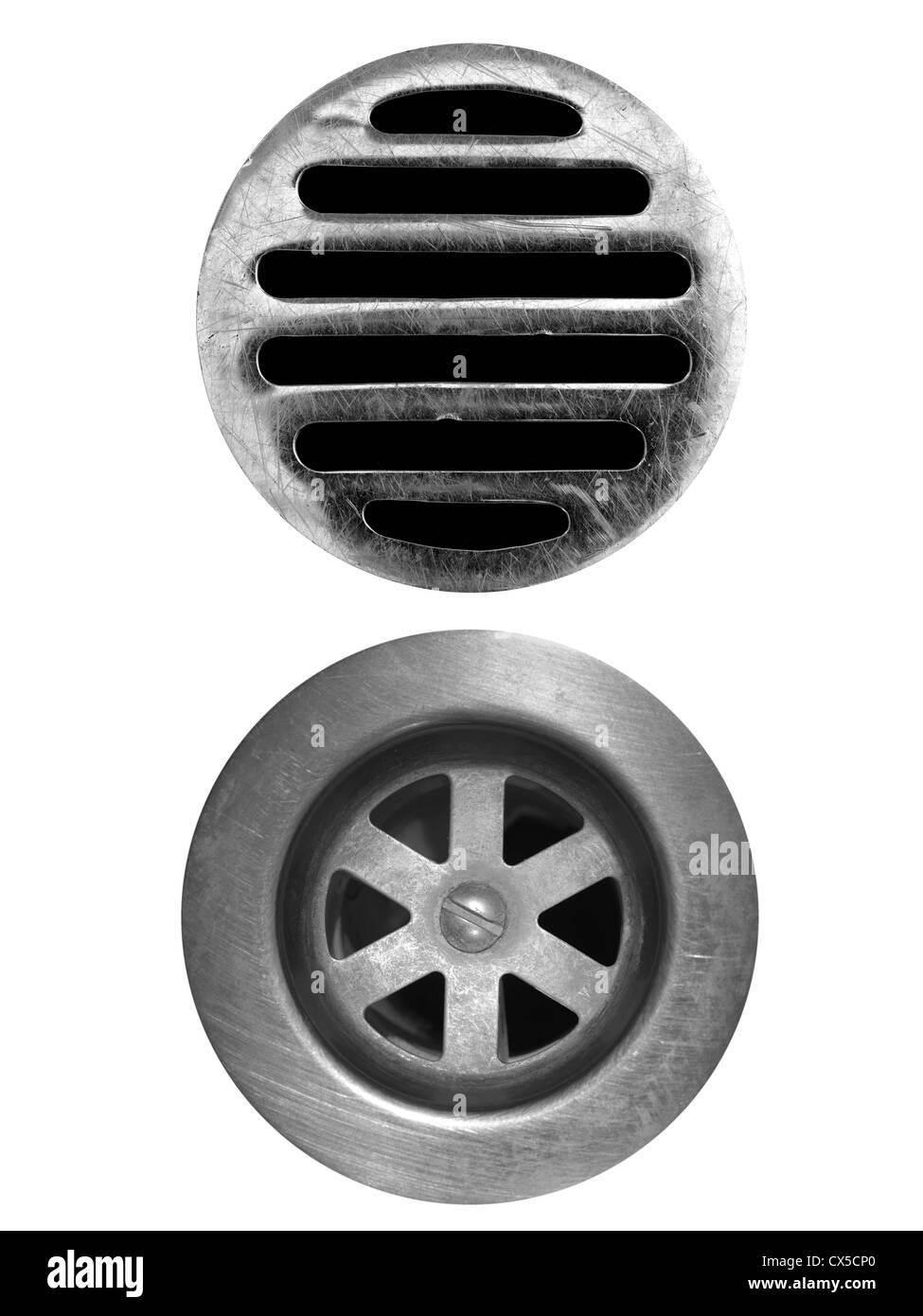 Eine Ablauföffnung isoliert auf weißem Hintergrund Stockfoto