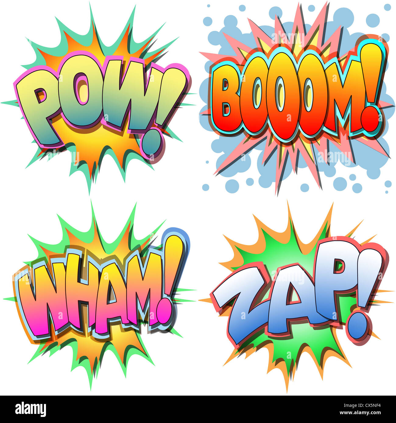 Eine Auswahl an Comic-Buch-Illustrationen Pow, Boom, Wham, Zap Stockfoto