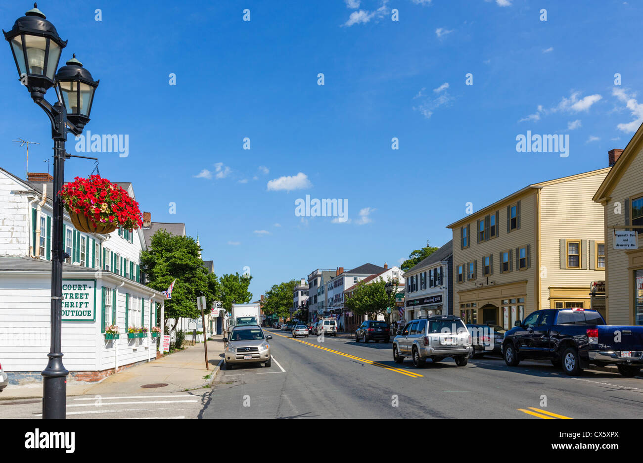 Court Street in der Innenstadt von Plymouth, Massachusetts, USA Stockfoto