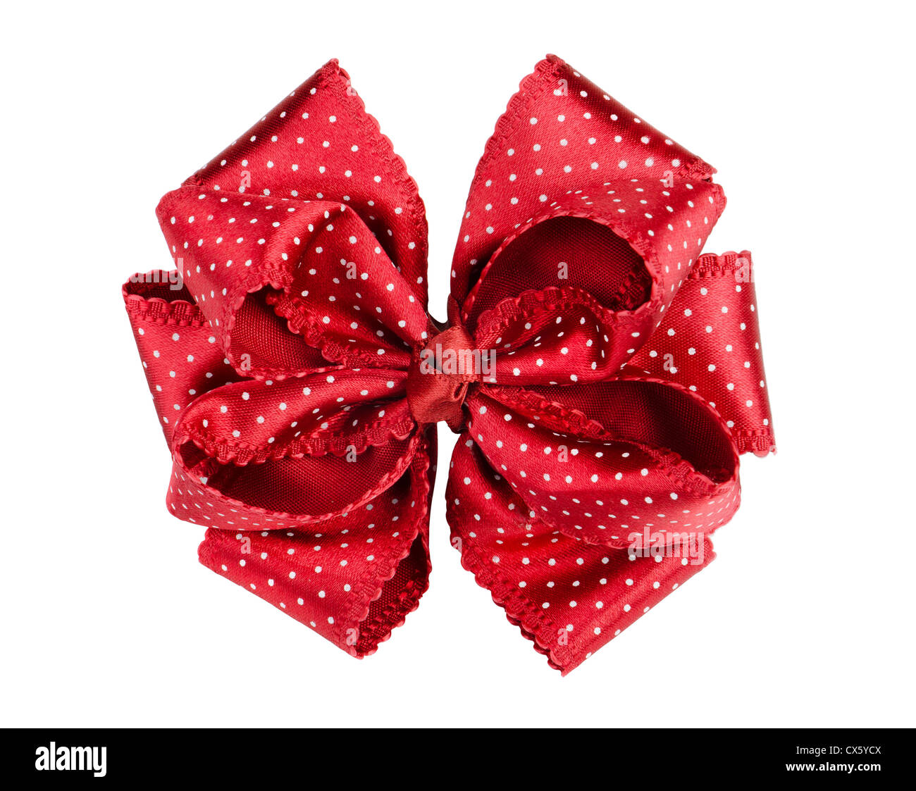 Rot gepunkteter Seide Geschenk Bogen isoliert auf weiss Stockfoto