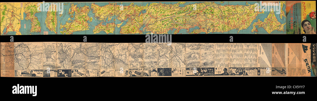 1934 Showa 9 Panoramaic Karte von Japan, Korea, Taiwan und der Mandschurei Stockfoto