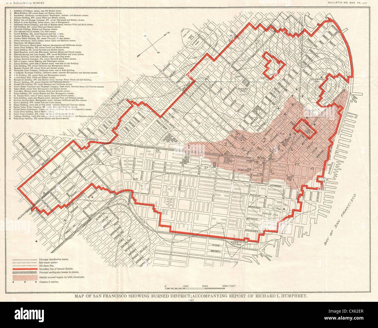 1907 geologische Karte von San Francisco nach dem Erdbeben von 1906 Stockfoto