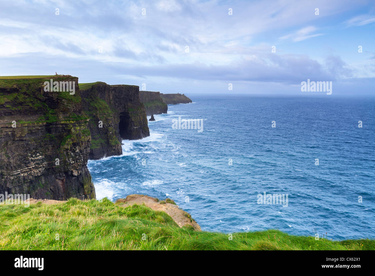 Die Cliffs of Moher befinden sich am südwestlichen Rand der Region Burren im County Clare, Irland. Steigen sie 120 Meter abo Stockfoto