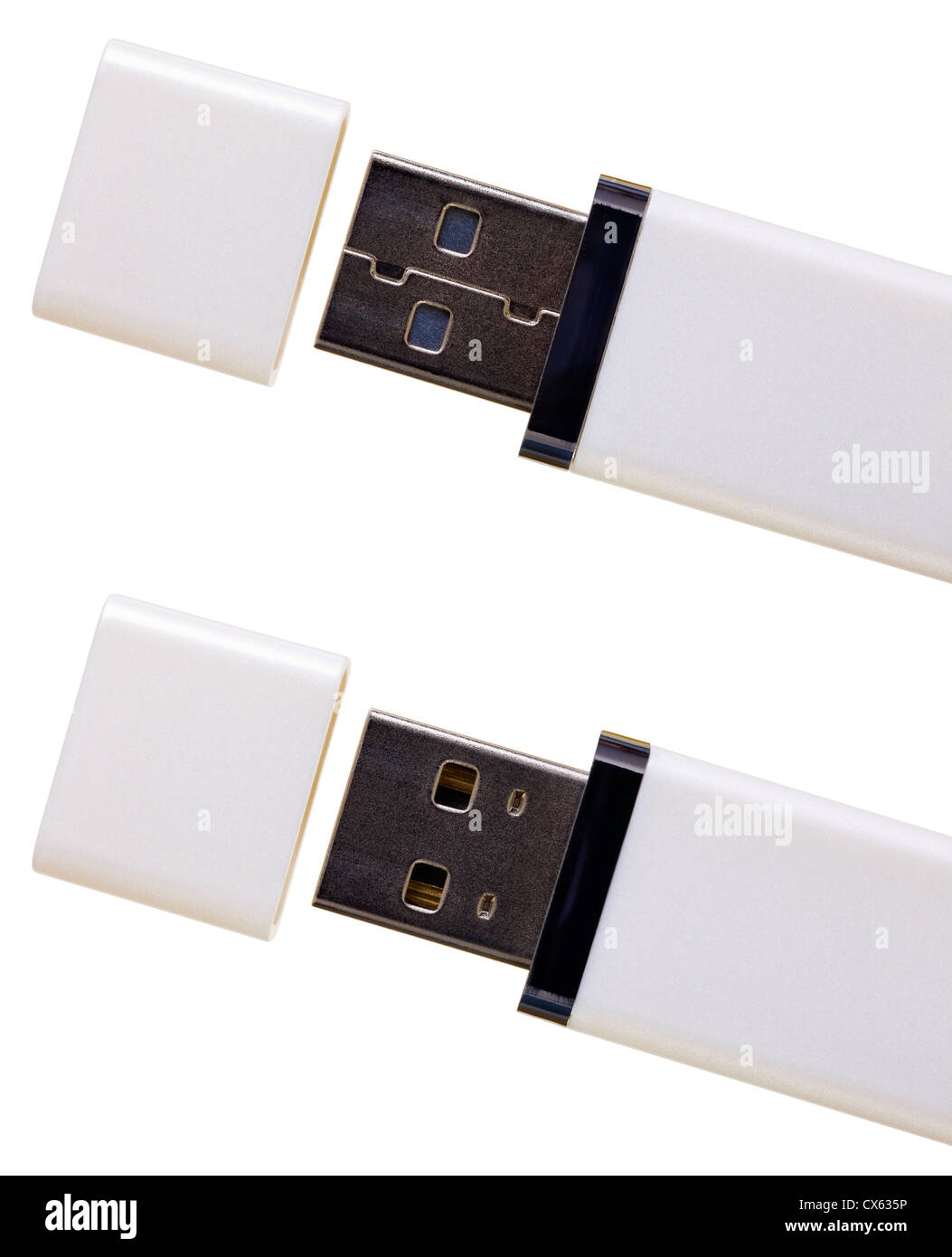 Nahaufnahme von einem USB-Flash-Speicher isoliert auf weiss Stockfoto