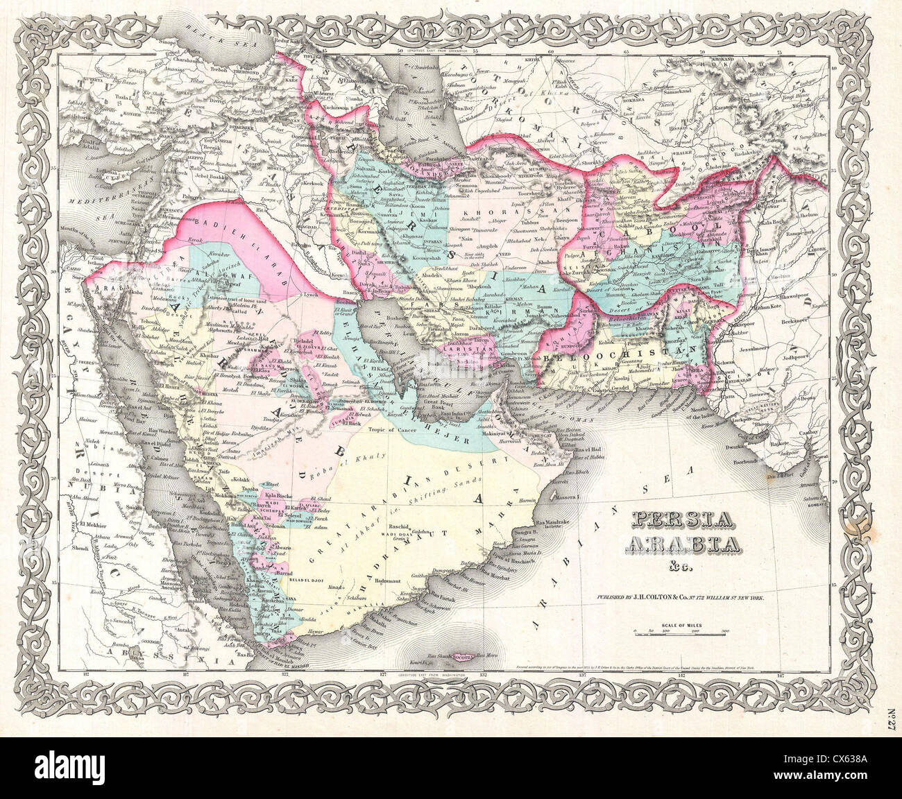 1855 Colton Karte von Persien, Afghanistan und Arabien Stockfoto
