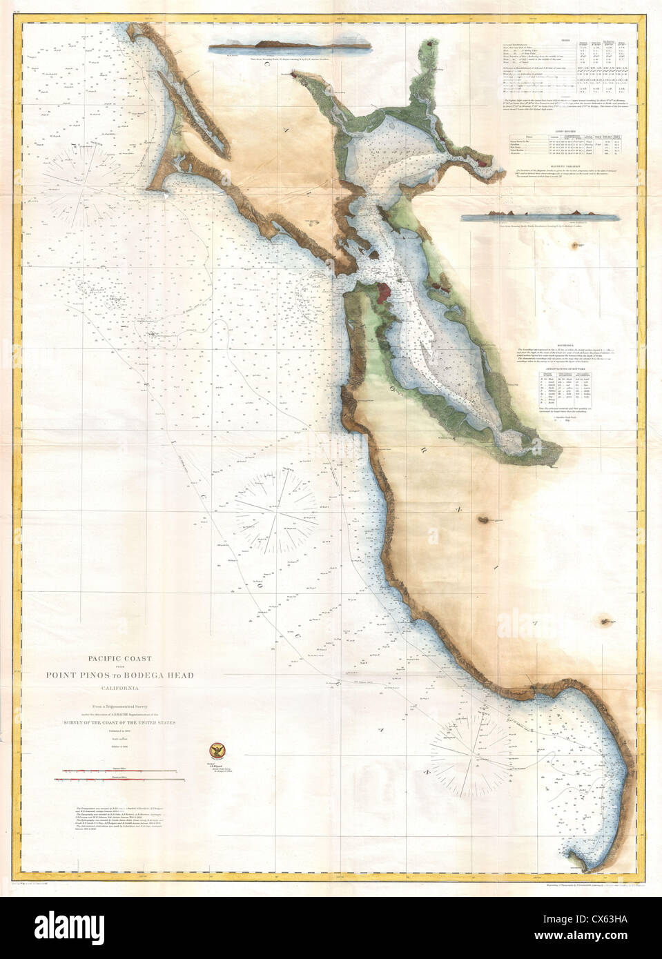 1866 US Coast Survey Diagramm oder Karte der Bucht von San Francisco Stockfoto