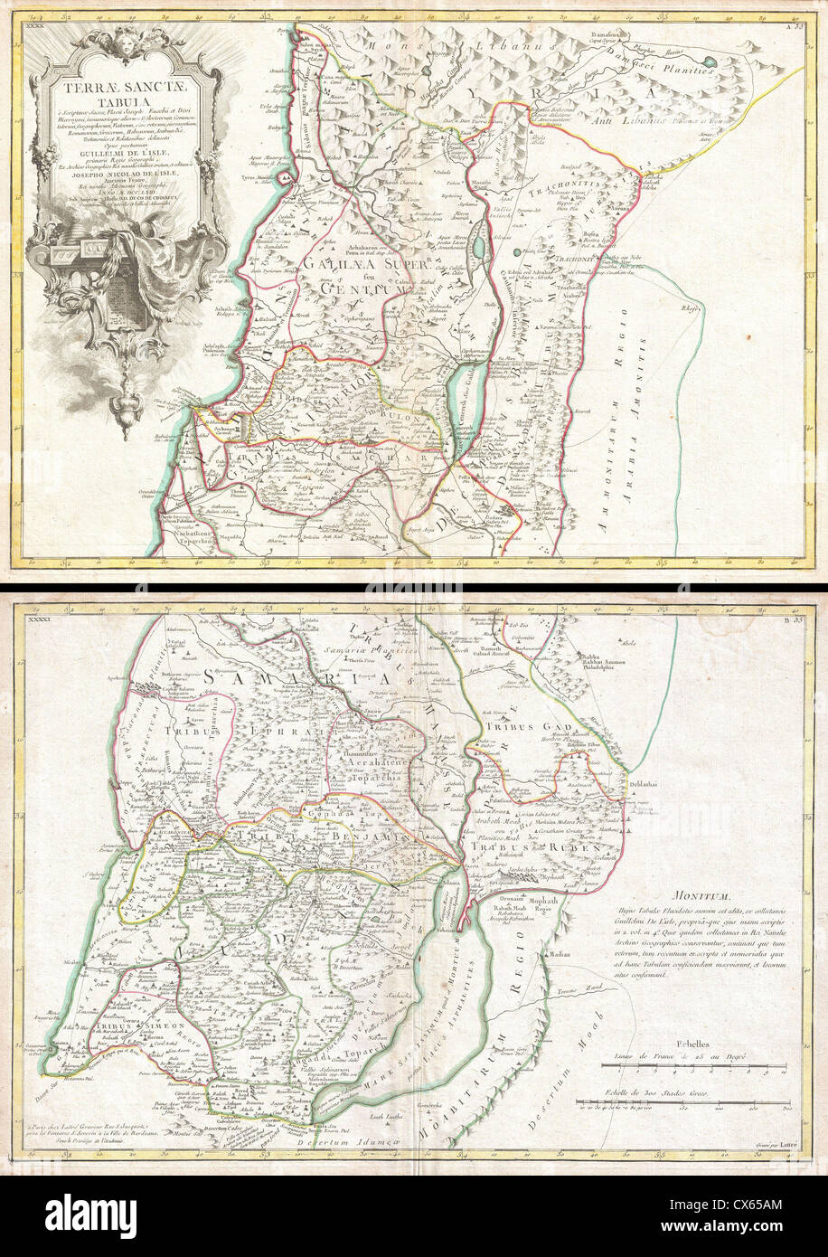 1763 de l ' Isle Karte des Heiligen Landes (Israel, Palästina) Stockfoto