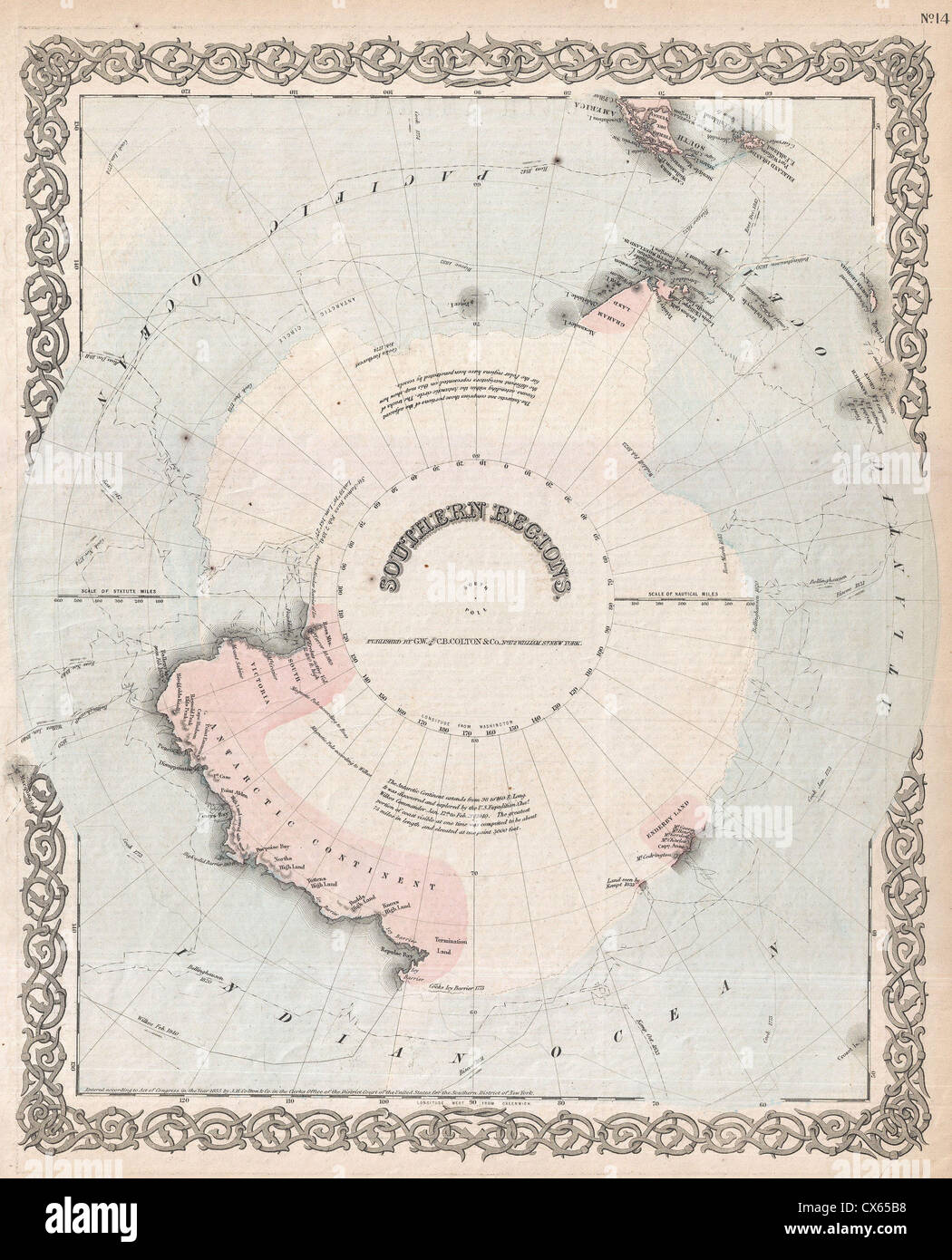 1872 Colton Karte der Antarktis oder Südpol Stockfoto