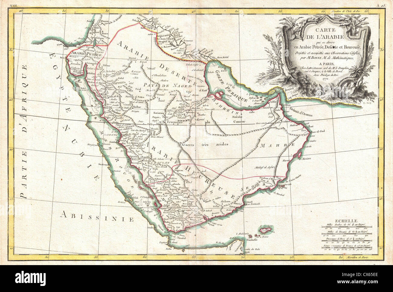 1771 Bonne Karte von Arabien Stockfoto