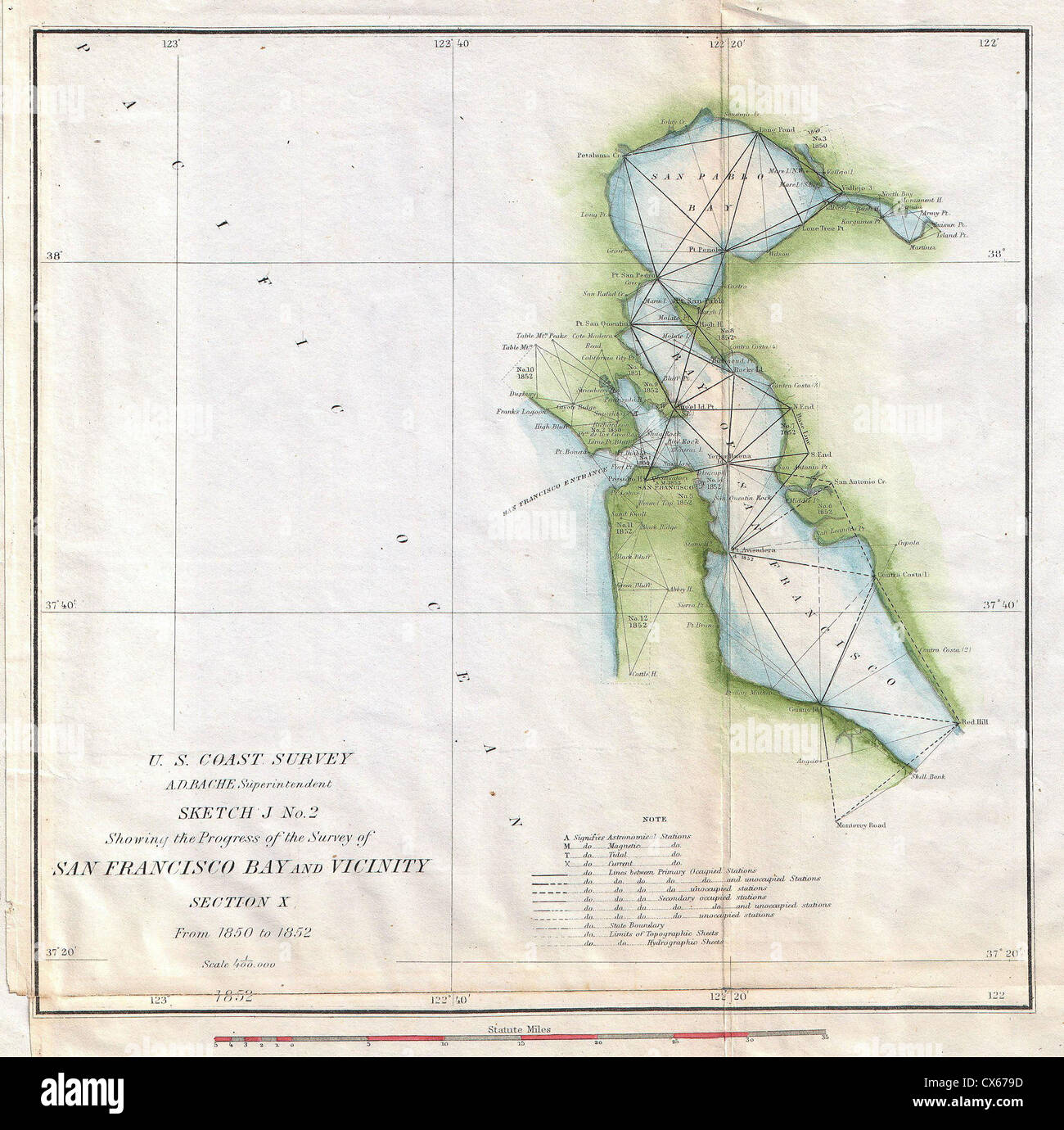 1853 US Coast Survey Karte von San Francisco Bay Stockfoto