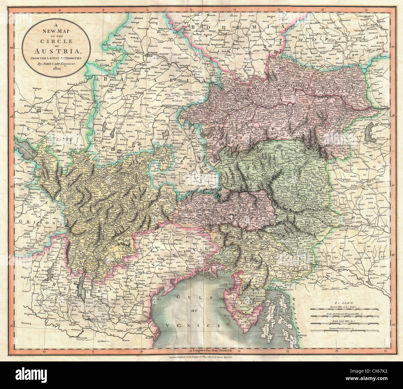 1801 Cary Karte von Österreich Stockfoto