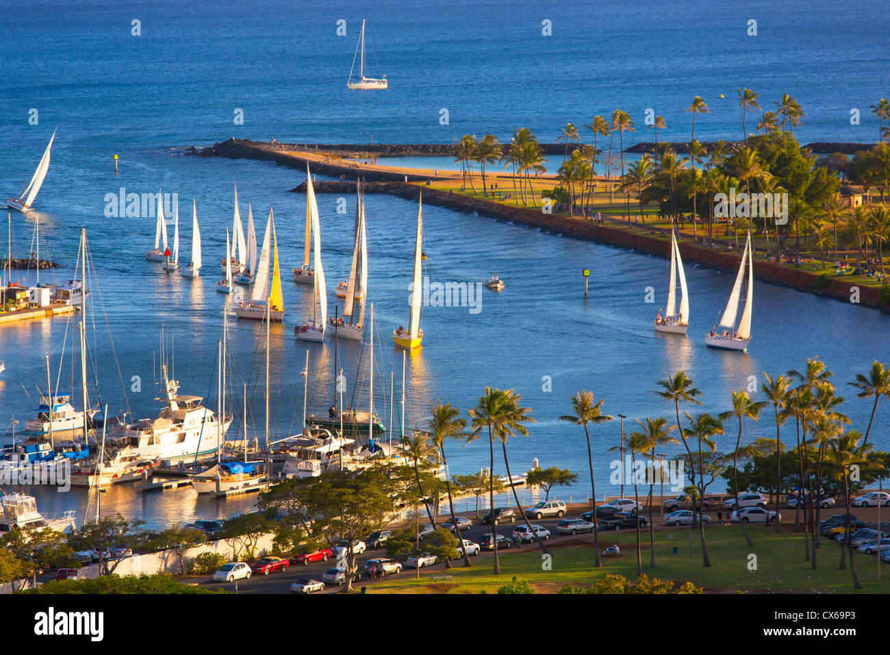 Ala Wai Yacht Harbor, Waikiki, Oahu, Hawaii Stockfoto