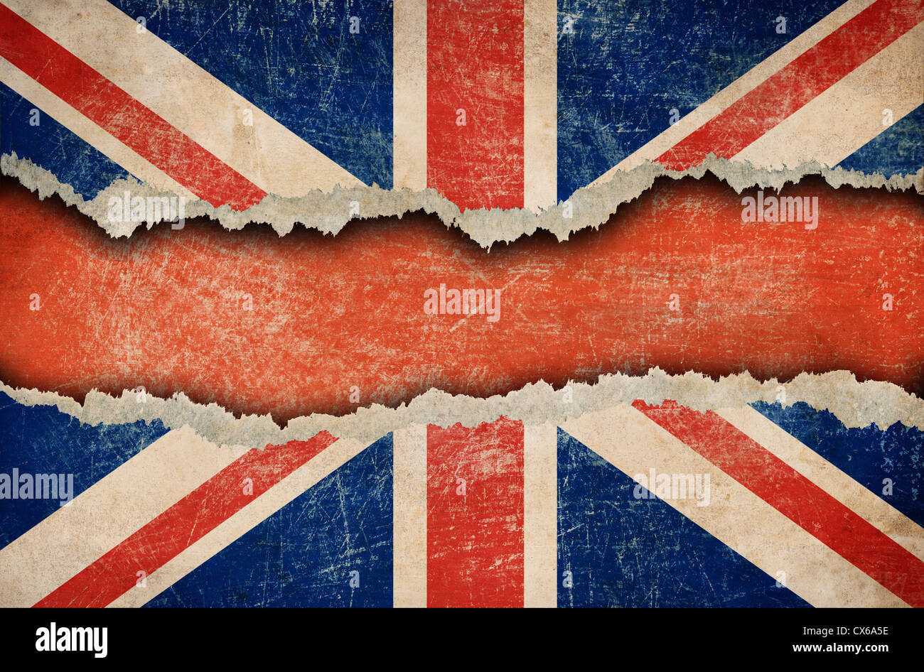 Grunge britische Flagge auf zerrissenes Papier Stockfoto