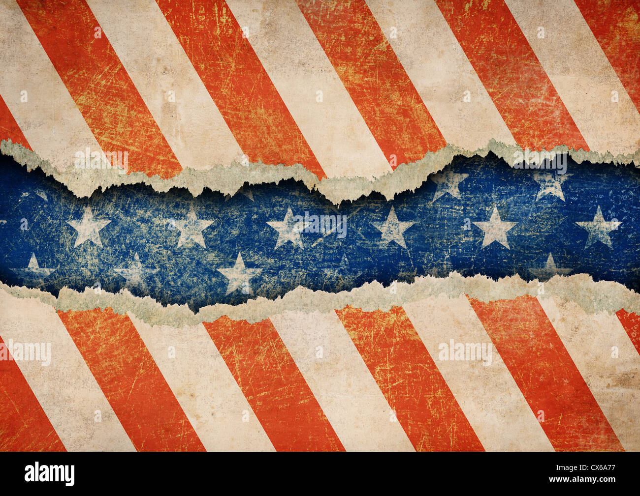 Grunge Riss Papiermuster USA Flagge Stockfoto