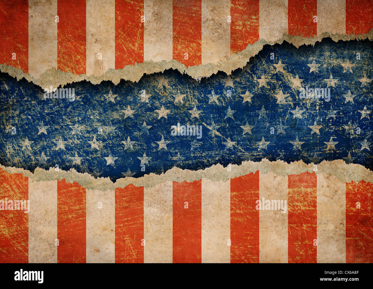 Grunge Riss Papiermuster USA Flagge Stockfoto