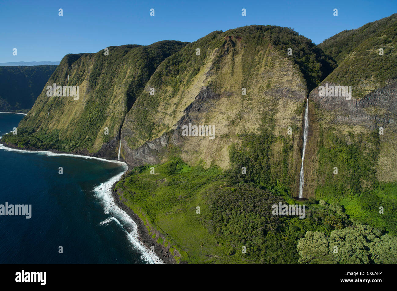 Wasserfälle, North Kohala Coast, Big Island von Hawaii Stockfoto
