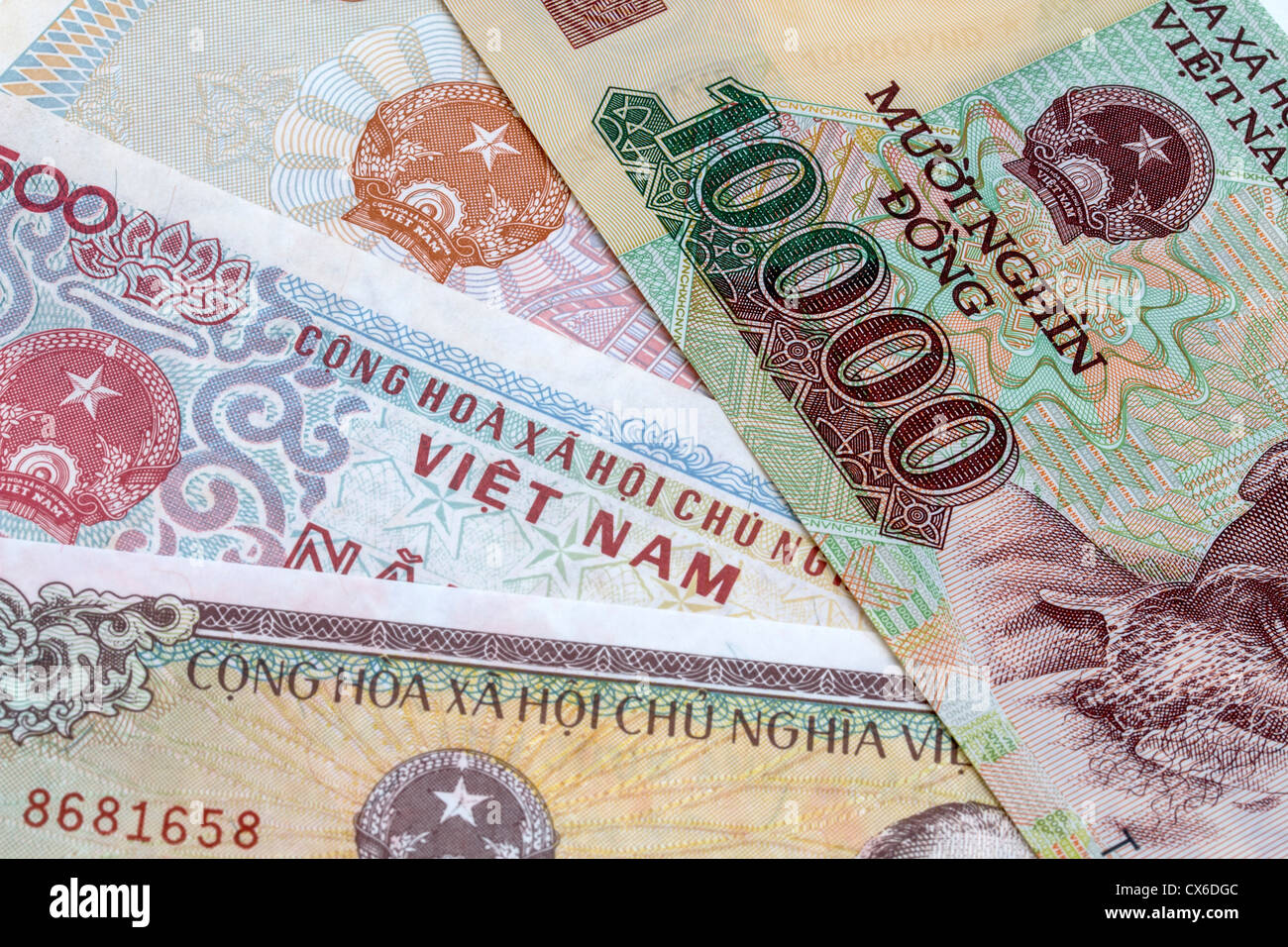 Hintergrund der unterschiedlichen Vietnam Währung Stockfoto