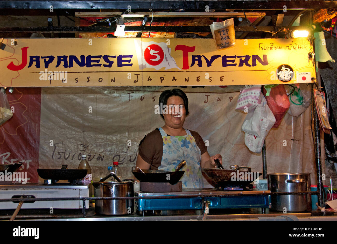 Khao San Road Bangkok Thailand Thai Nacht Markt Essen Bar pub Stockfoto