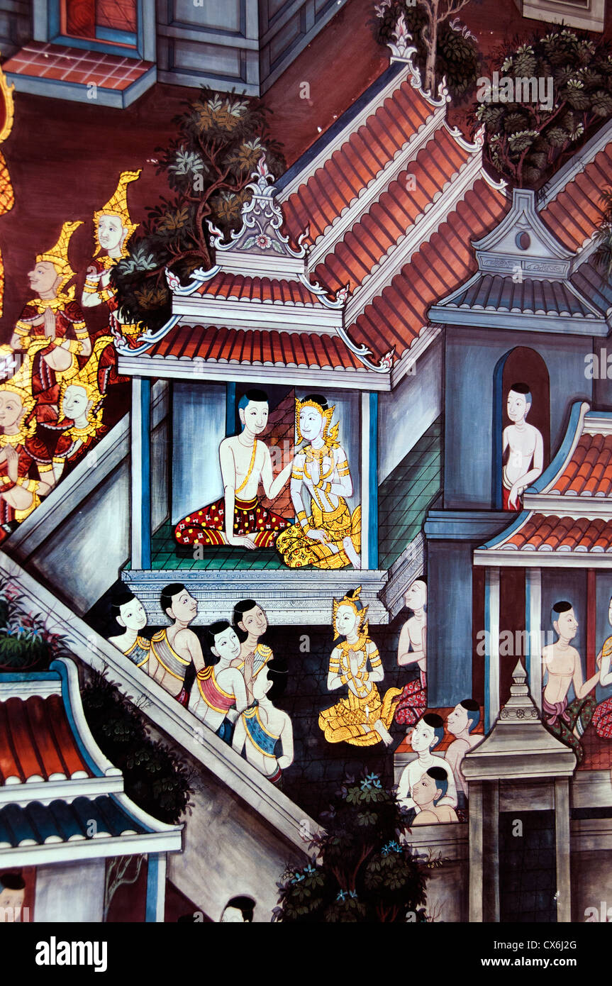 Wat Pho Bangkok Thailand Buddhismus Buddha Gemälde Stockfoto
