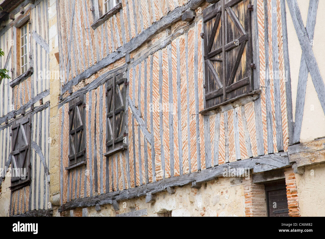 Fachwerkhäuser in Bergerac, Dordogne, Frankreich Stockfoto