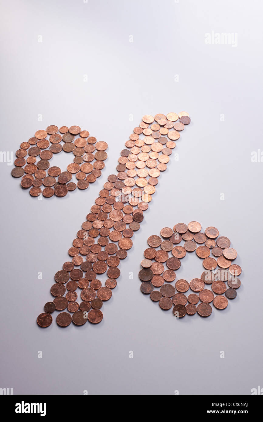 Europäischen Union Münzen in Form von einem Prozentzeichen angeordnet Stockfoto