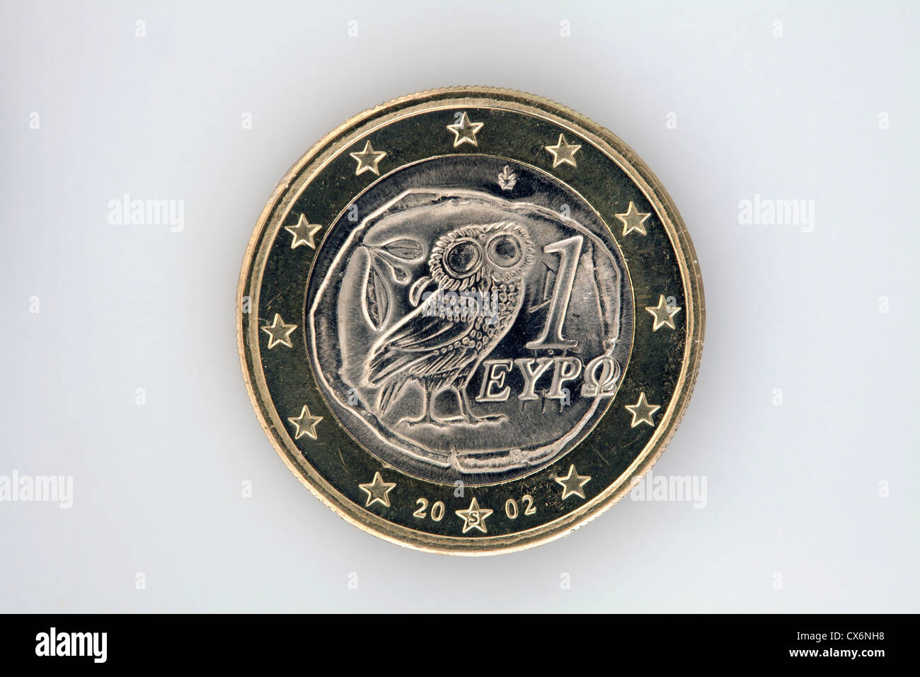 Rückansicht des ein-Euro-Münze mit einer Eule, Athena und einen Olivenzweig darstellt Stockfoto