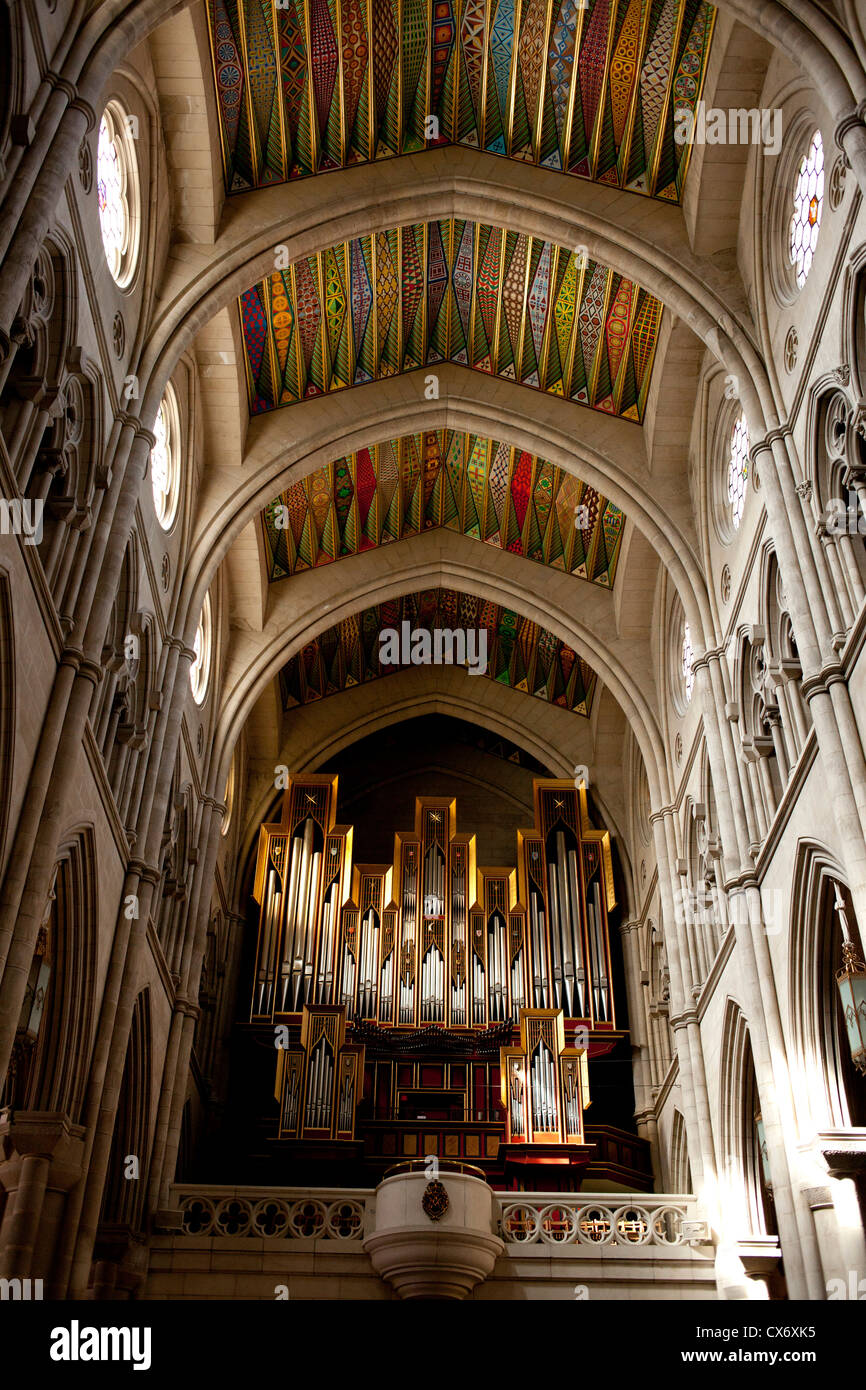 Die Decke der Kathedrale Catedral de Nuestra Señora De La Almudena steht gegenüber dem Königspalast. Stockfoto