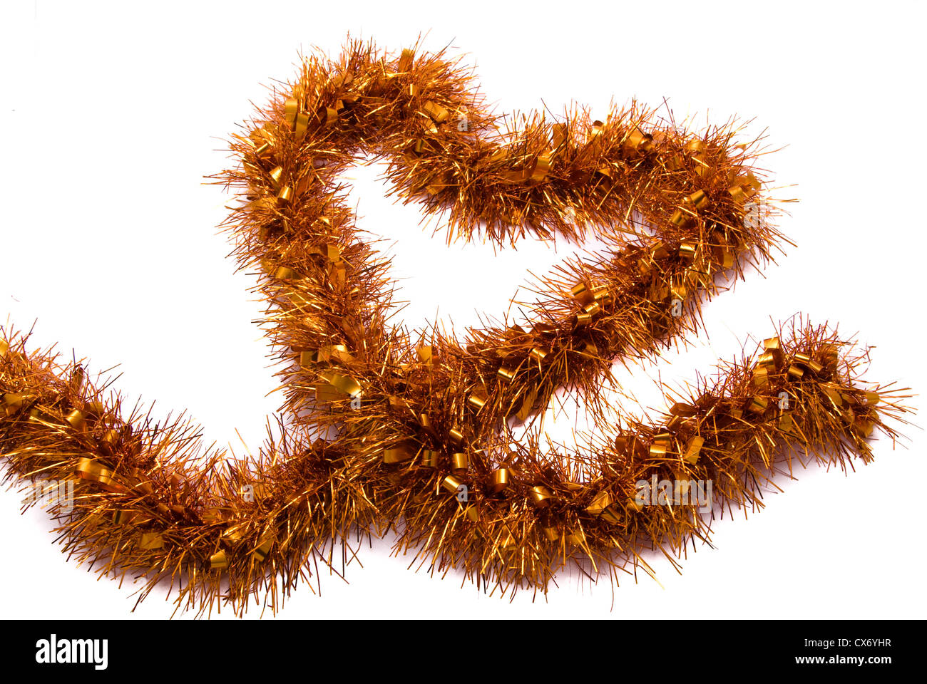 Orange Lametta Weihnachtsdekoration: Herz Stockfoto