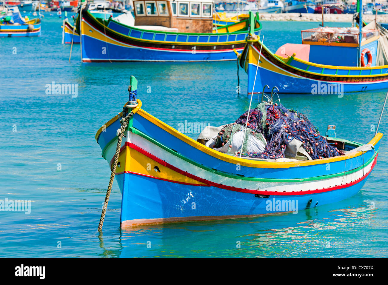 Fischerboote in marsaxlokk Malta Stockfoto