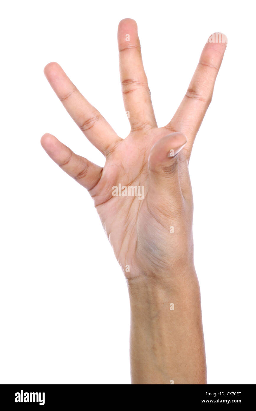 Offene Hand isoliert auf weißem Hintergrund Stockfoto