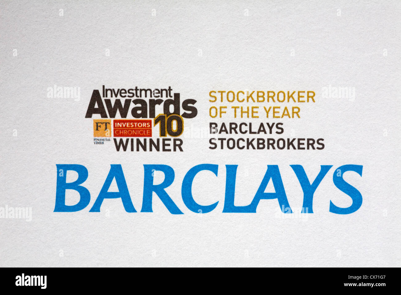 Barclays-Börsenmakler des Jahres Barclays Börsenmakler Informationen auf Anweisung Stockfoto