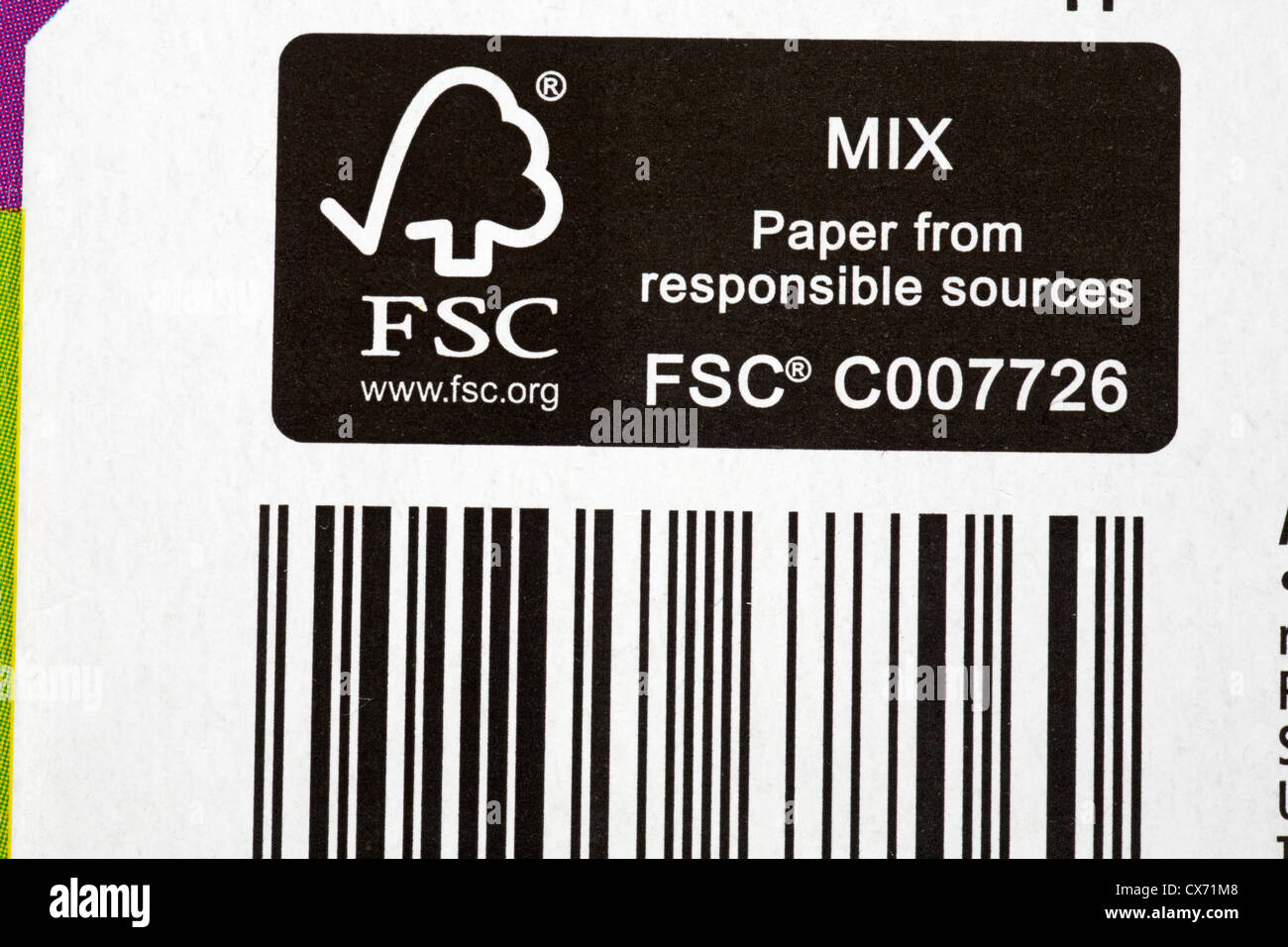 FSC-Logo MIX Papier aus Verantwortlichen Quellen auf Taschentücher Stockfoto