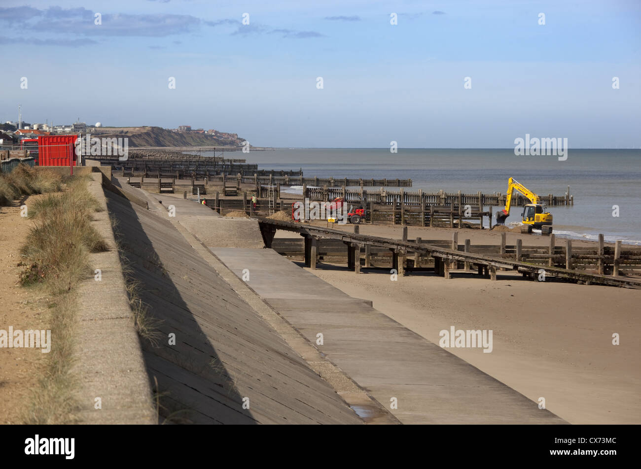 Reparatur des Küstenschutzes Nordseeküste am Walcott North Norfolk Stockfoto