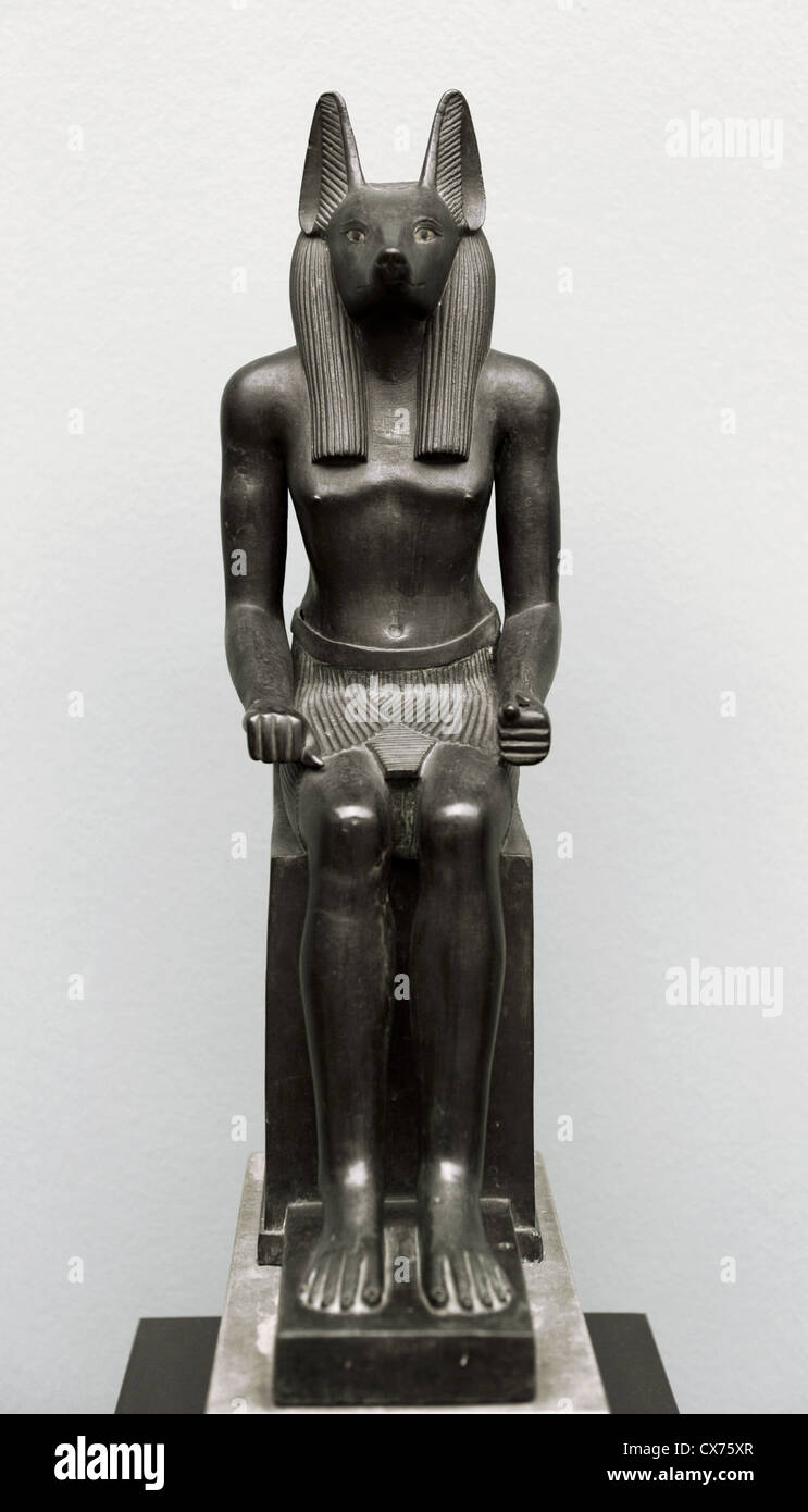 Unter der Leitung von Schakal Gott Anubis-Statue. Bronze. Wahrscheinlich 26. Dynastie. Alten Reiches. 664-525 V. CHR.. Carlsberg Glyptotek. Stockfoto