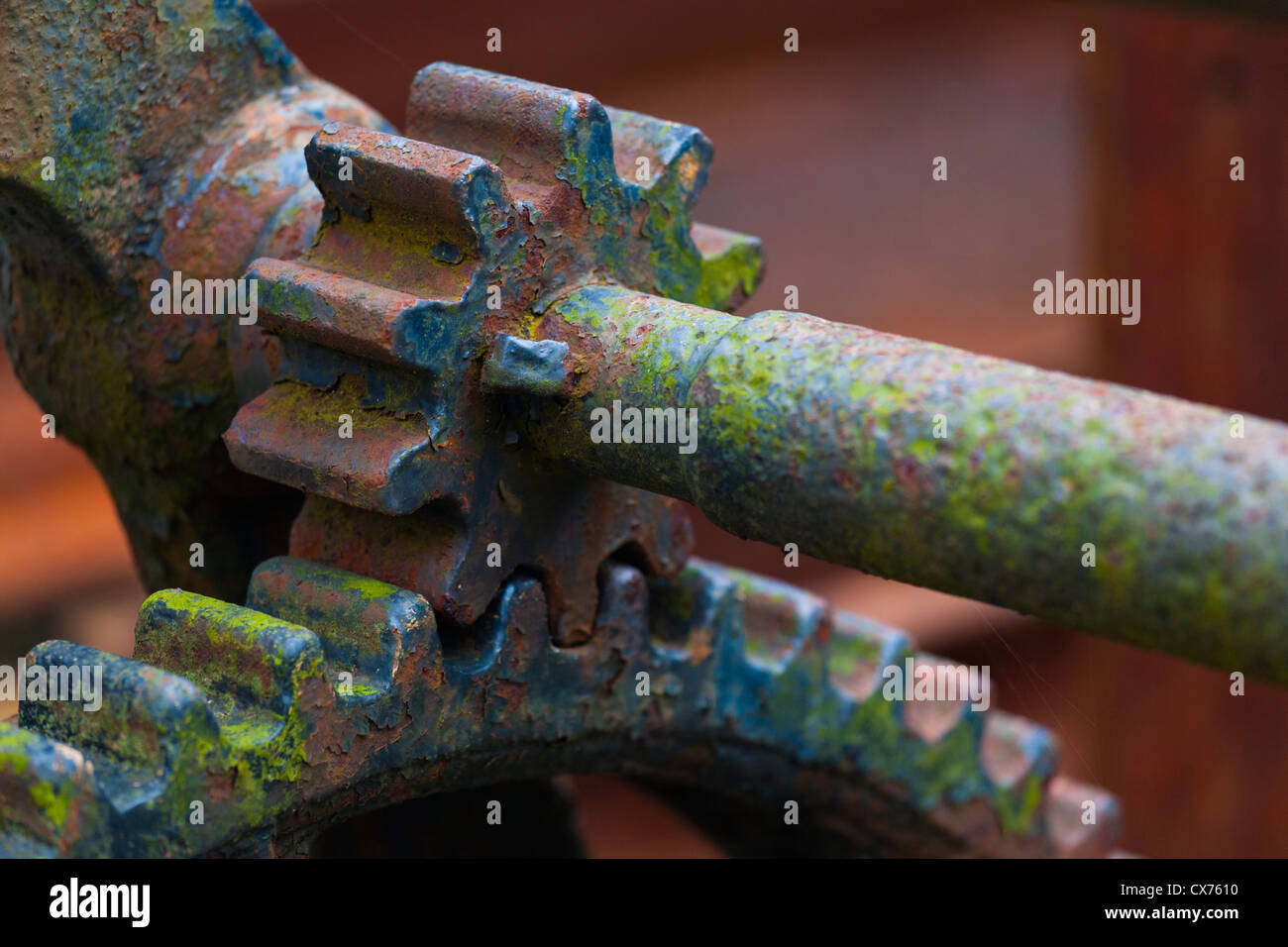 Rusty Gear Wheel und Antriebsrad Stockfoto