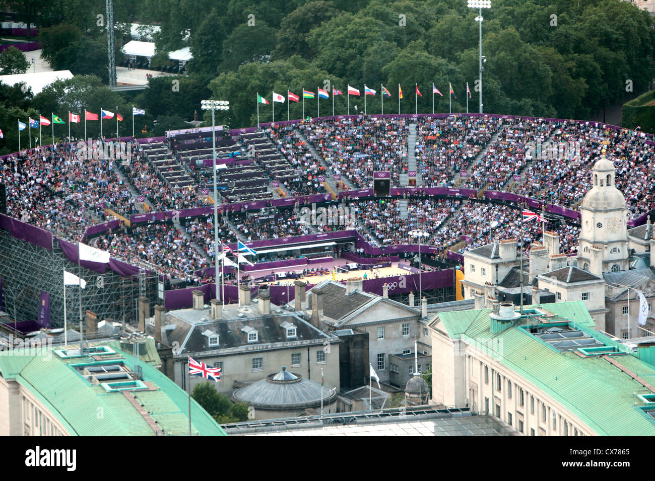 2012 Olympische Beachvolleyball Veranstaltungsort, Horse Guards, London, Vereinigtes Königreich Stockfoto