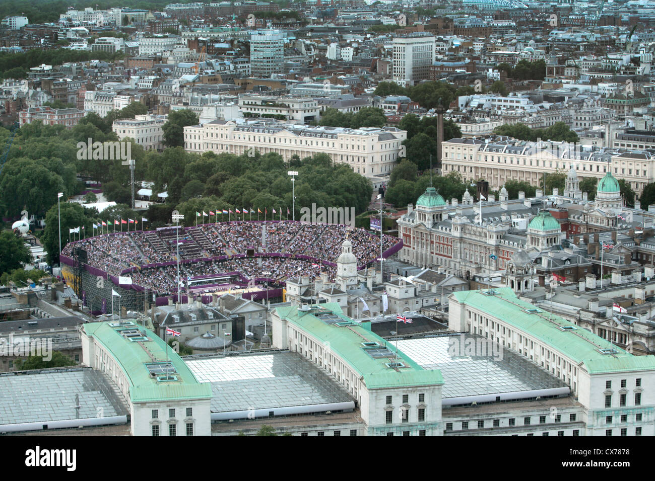 2012 Olympische Beachvolleyball Veranstaltungsort, Horse Guards, London, Vereinigtes Königreich Stockfoto