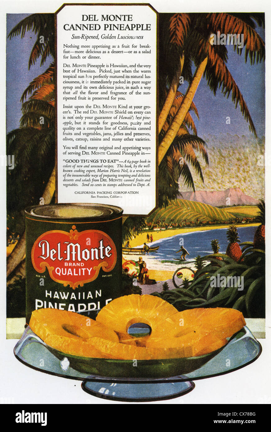 DEL-MONTE 1918 Anzeige für Hawaii-Ananas Stockfoto