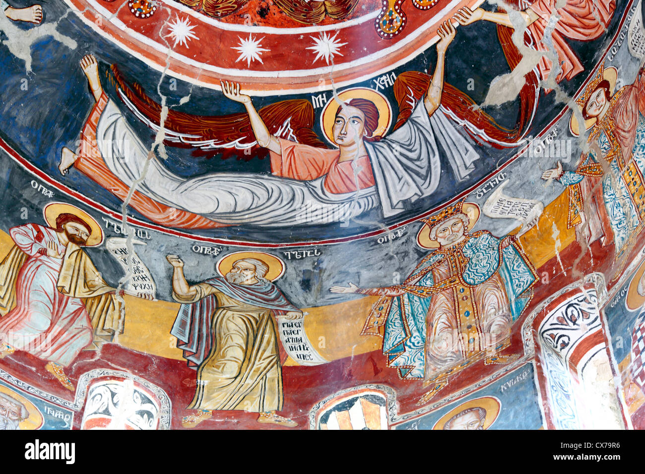 Wandmalerei, Nikortsminda Kathedrale, Nikortsminda, Racha, Georgia Stockfoto