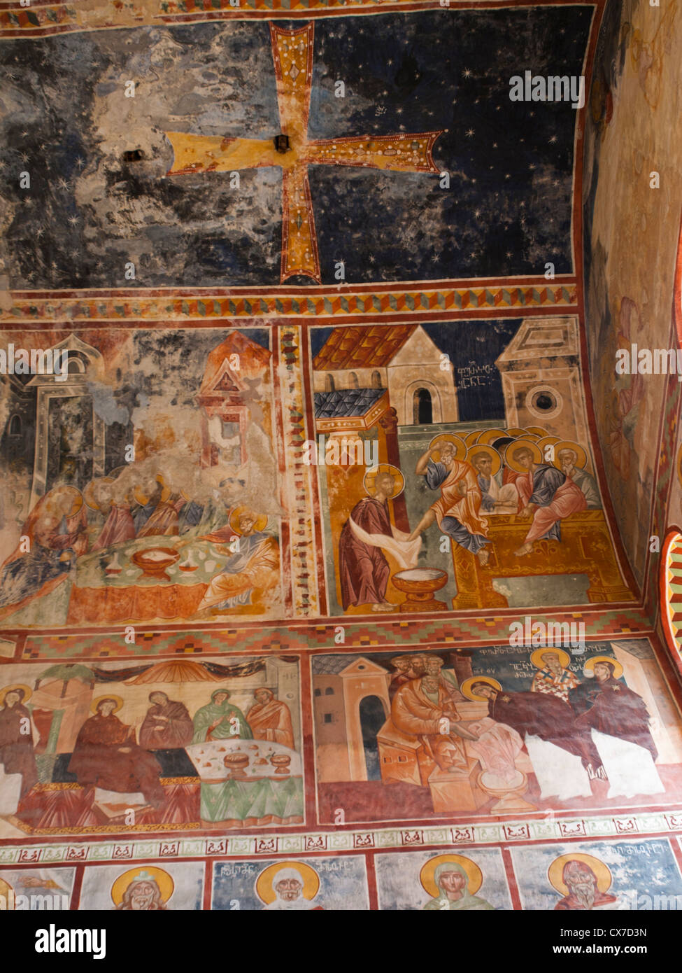 Fresken Sie im Inneren der Kathedrale der Jungfrau Maria in Gelati Kloster Stockfoto