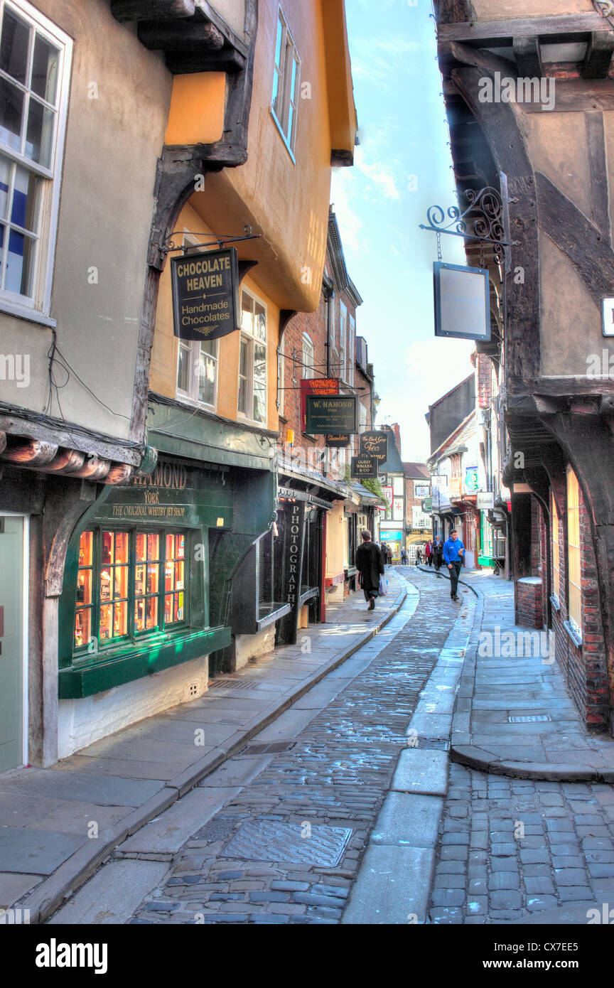 Die Shambles, eine mittelalterliche Straße, York, North Yorkshire, England, UK Stockfoto