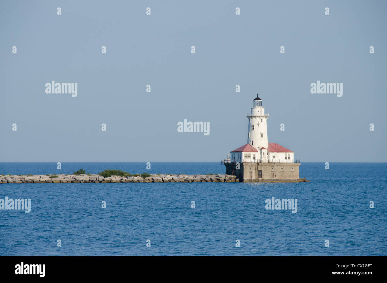 Illinois, Chicago. Hafen von Chicago Leuchtturm am Lake Michigan. Stockfoto