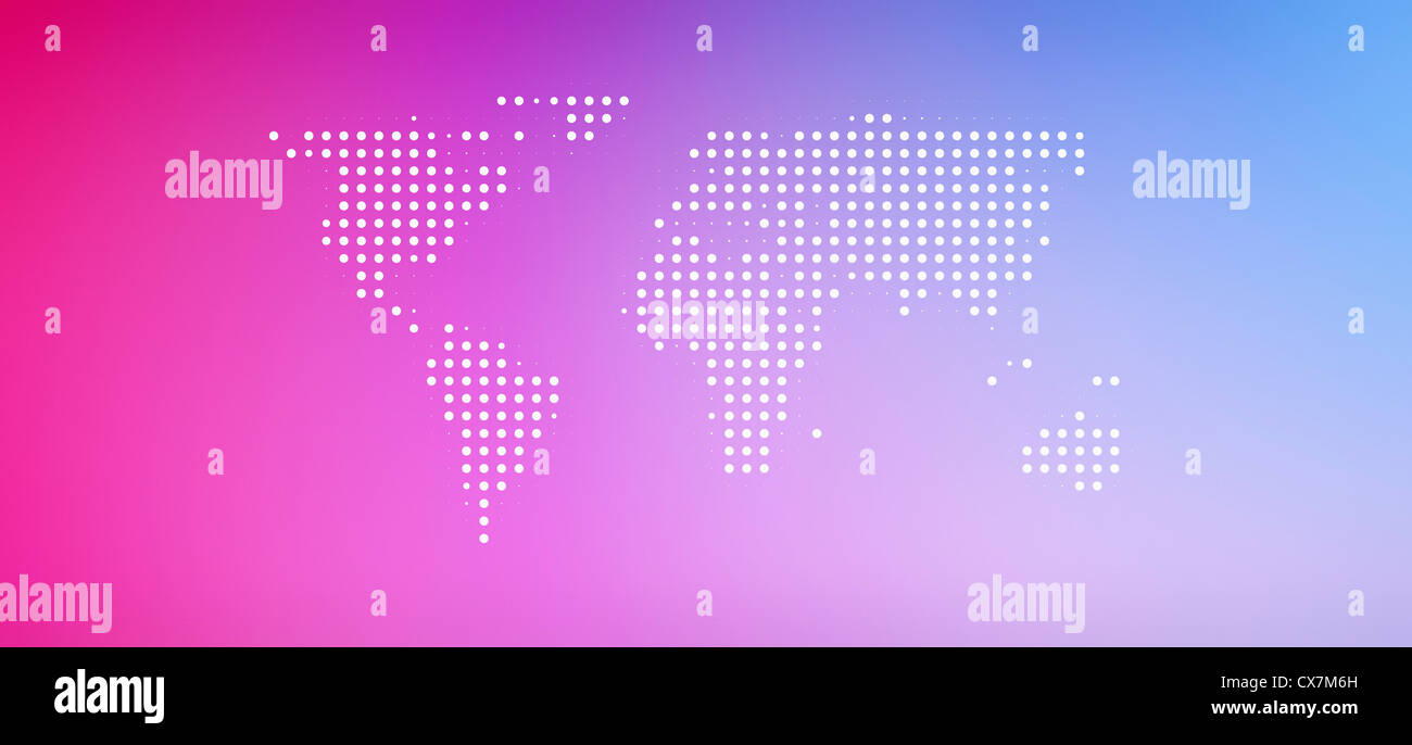 Weltkarte in Punkte vor einem abstrakten Hintergrund Stockfoto