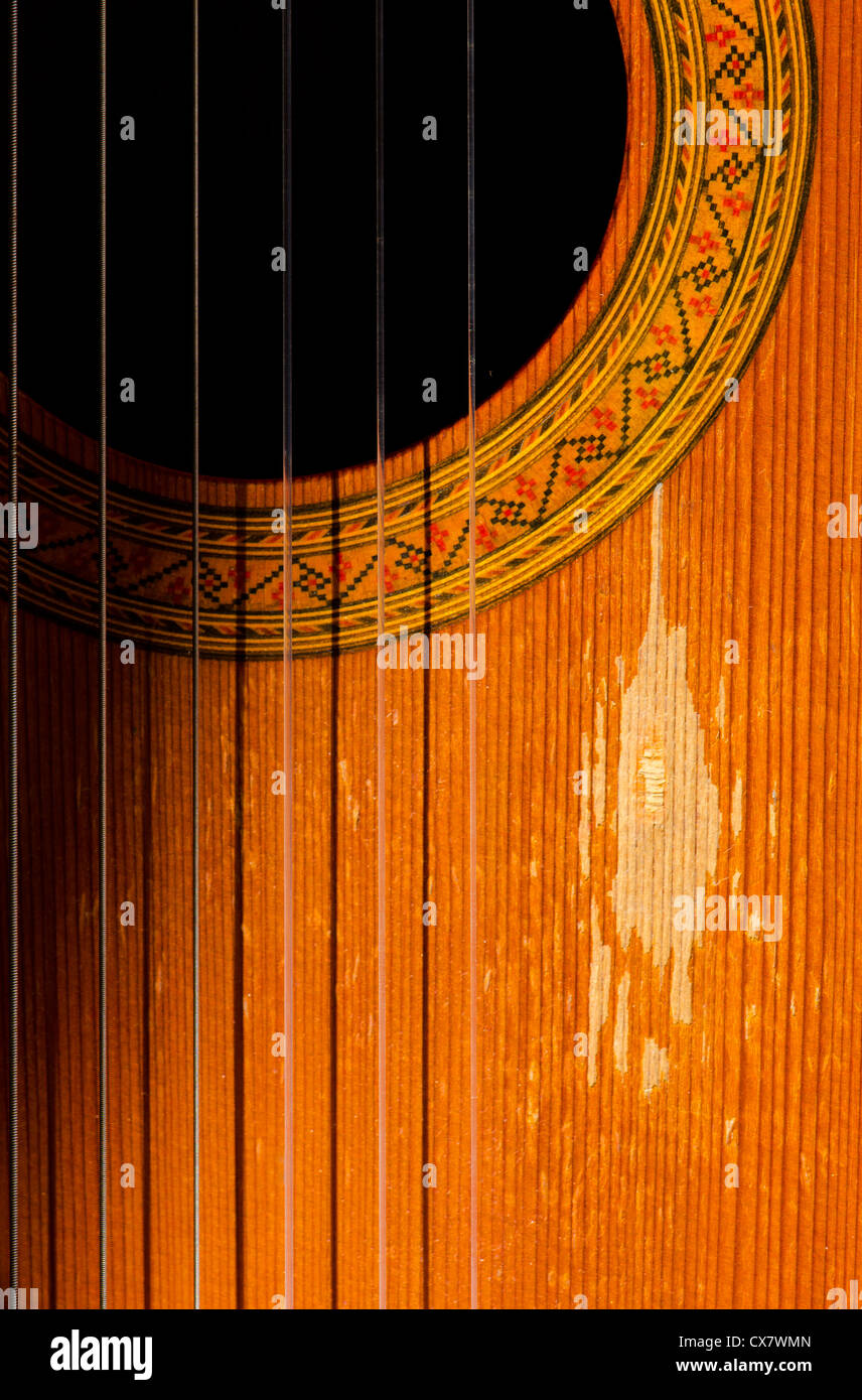 Detail einer klassischen Gitarre, Spanien. Stockfoto