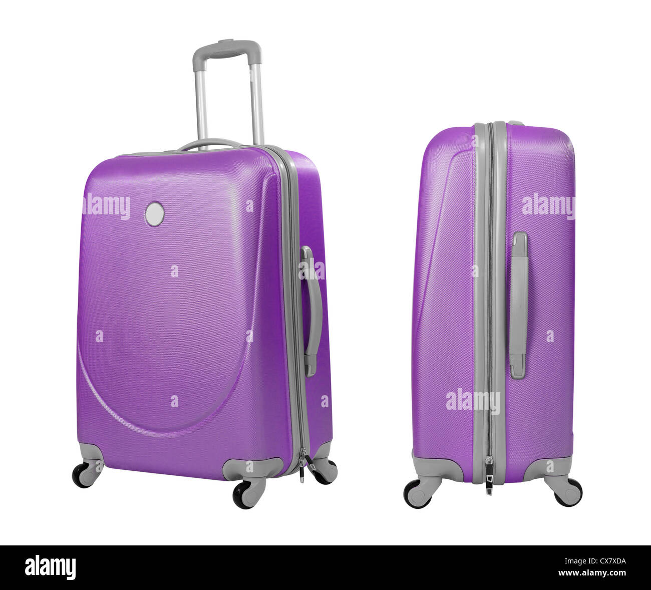 Violette Koffer oder Stamm isoliert mit Beschneidungspfad enthalten Stockfoto