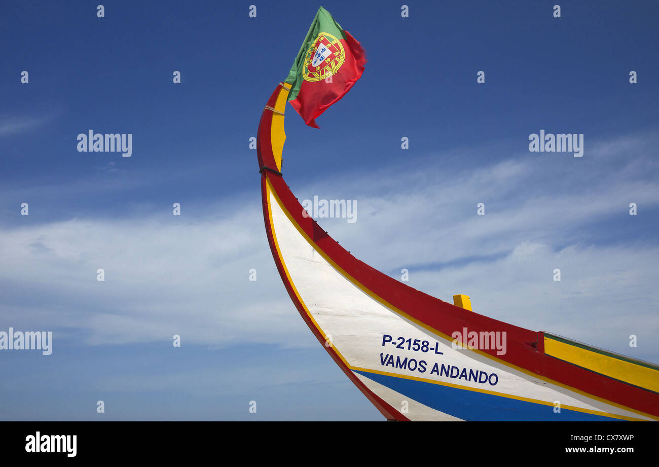 Portugiesische Fischerboot der eigenen Flagge, Portugal. Stockfoto