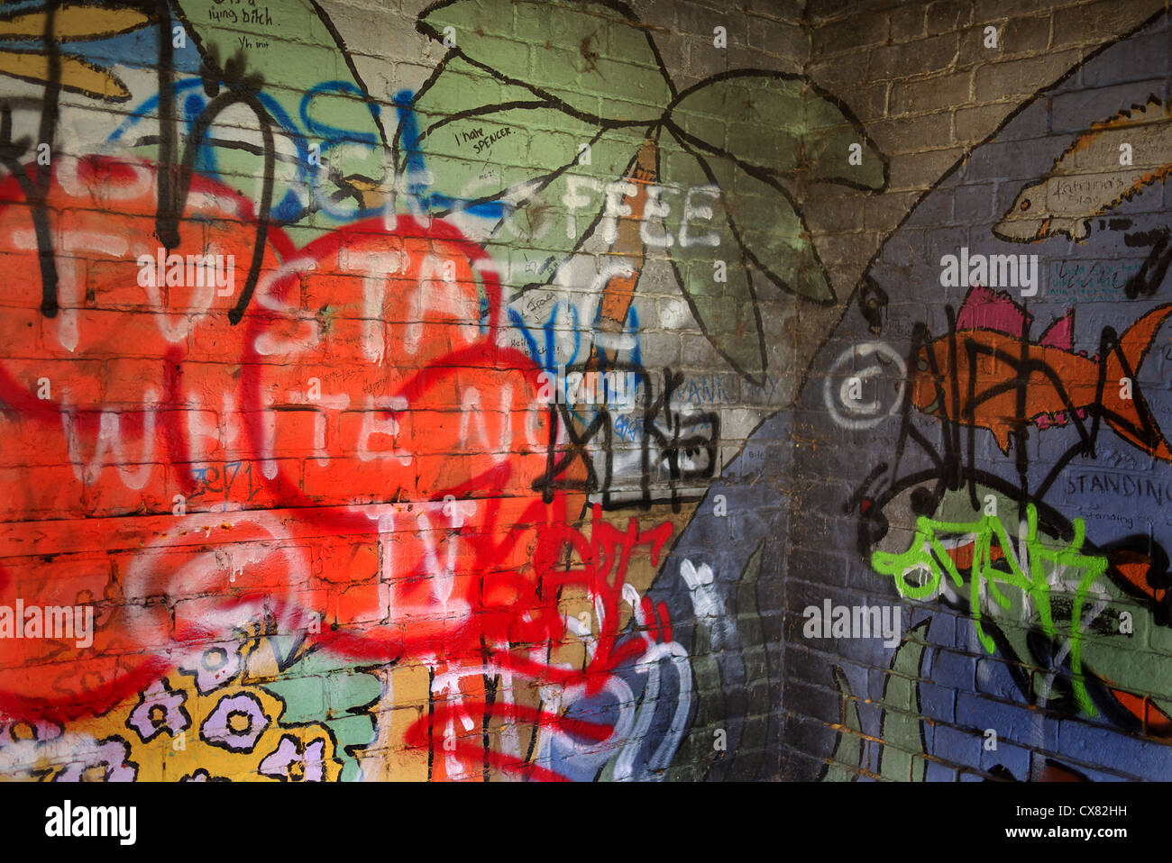 Bunten Graffiti, Salisbury, Wiltshire. Stockfoto