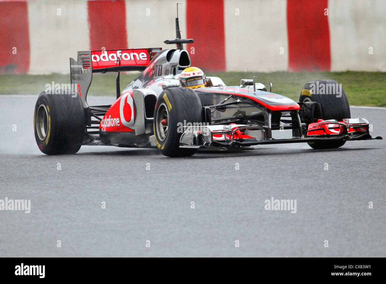 Lewis Hamilton für McLaren-Mercedes im Jahr 2011 fahren, bei Montmelo Rennstrecke in Barcelona, Spanien Stockfoto
