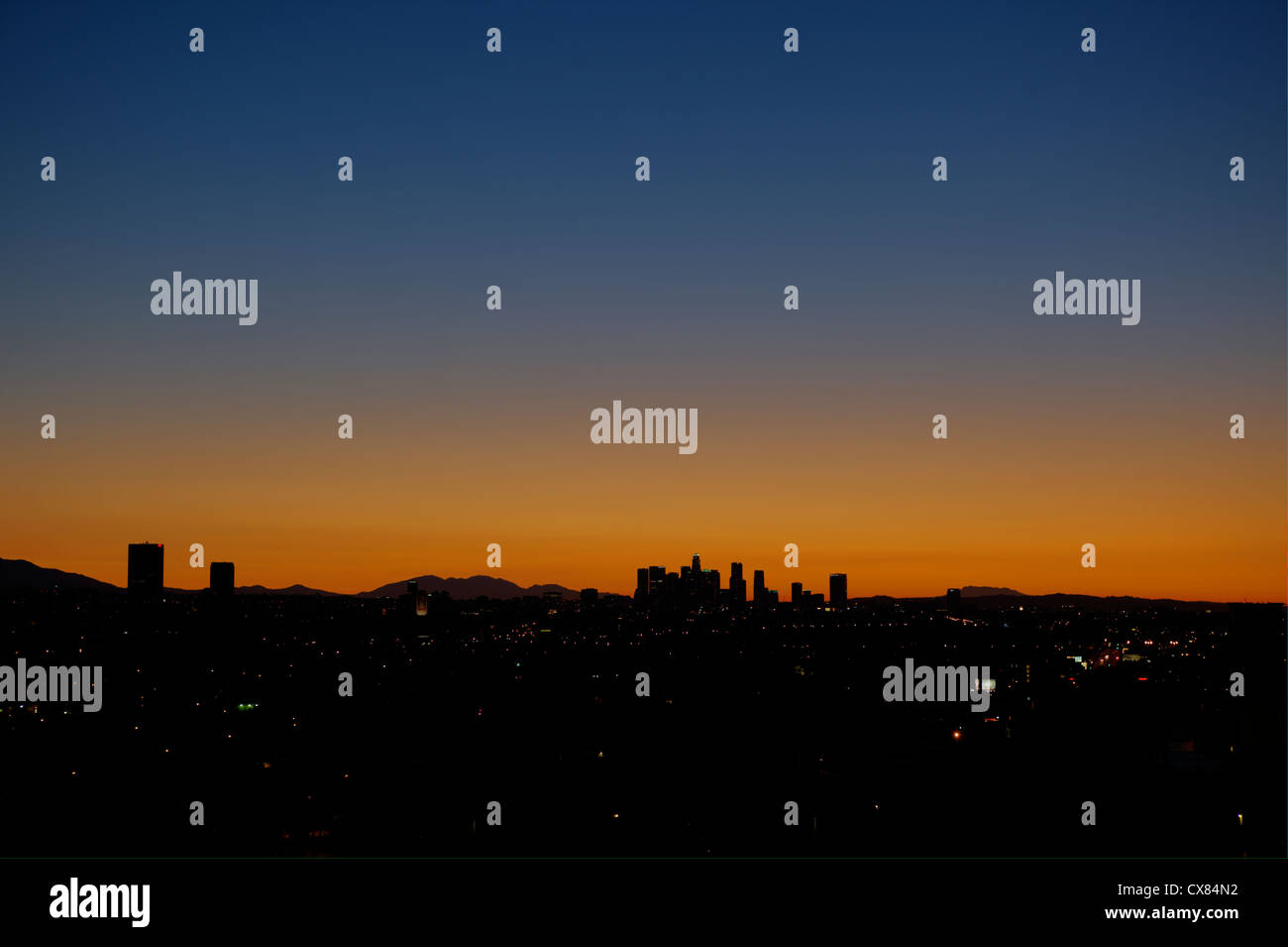 Skyline von Sunrise von Downtown Los Angeles Stockfoto